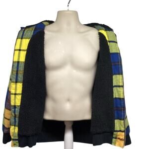 Fox Racing Zip Up Hoodie Jacket Medium Yellow Black Plaid Sherpa Lined